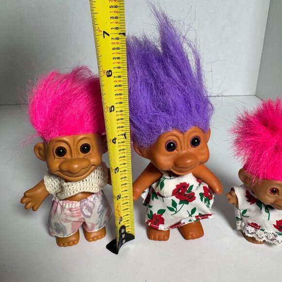 Vintage Troll Dolls Lot of 3 Russ Ace TNT 1991 Pink Purple Hair Outfits China - Picture 9 of 10